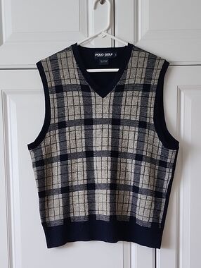 Polo Golf Men's Navy and Gray V-Neck Sweater Vest
